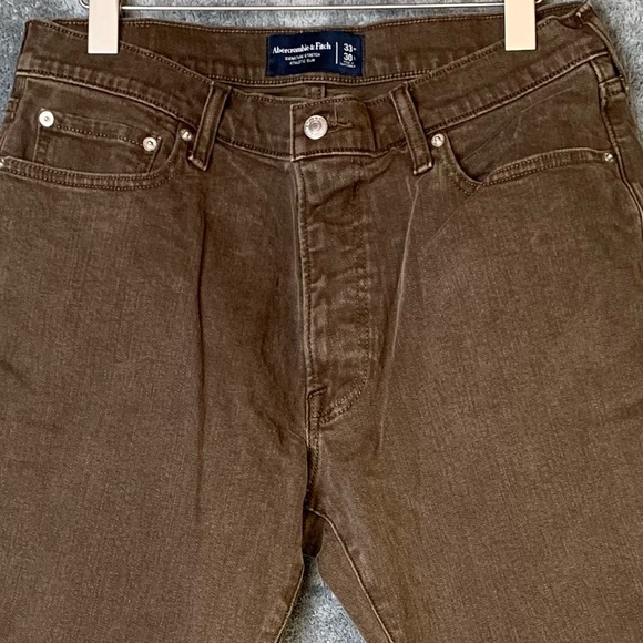 Abercrombie Brown Denim Jeans Singature Stretch Athletic Slim 33W / 30L Mens - Picture 2 of 11